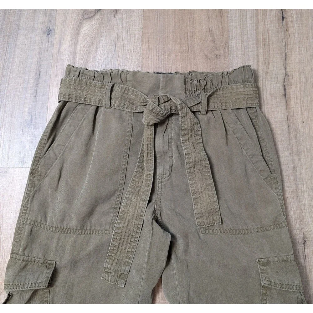 Banana Republic Size 4 L Cargo Pants Olive Green Lyocell Linen Blend Utility